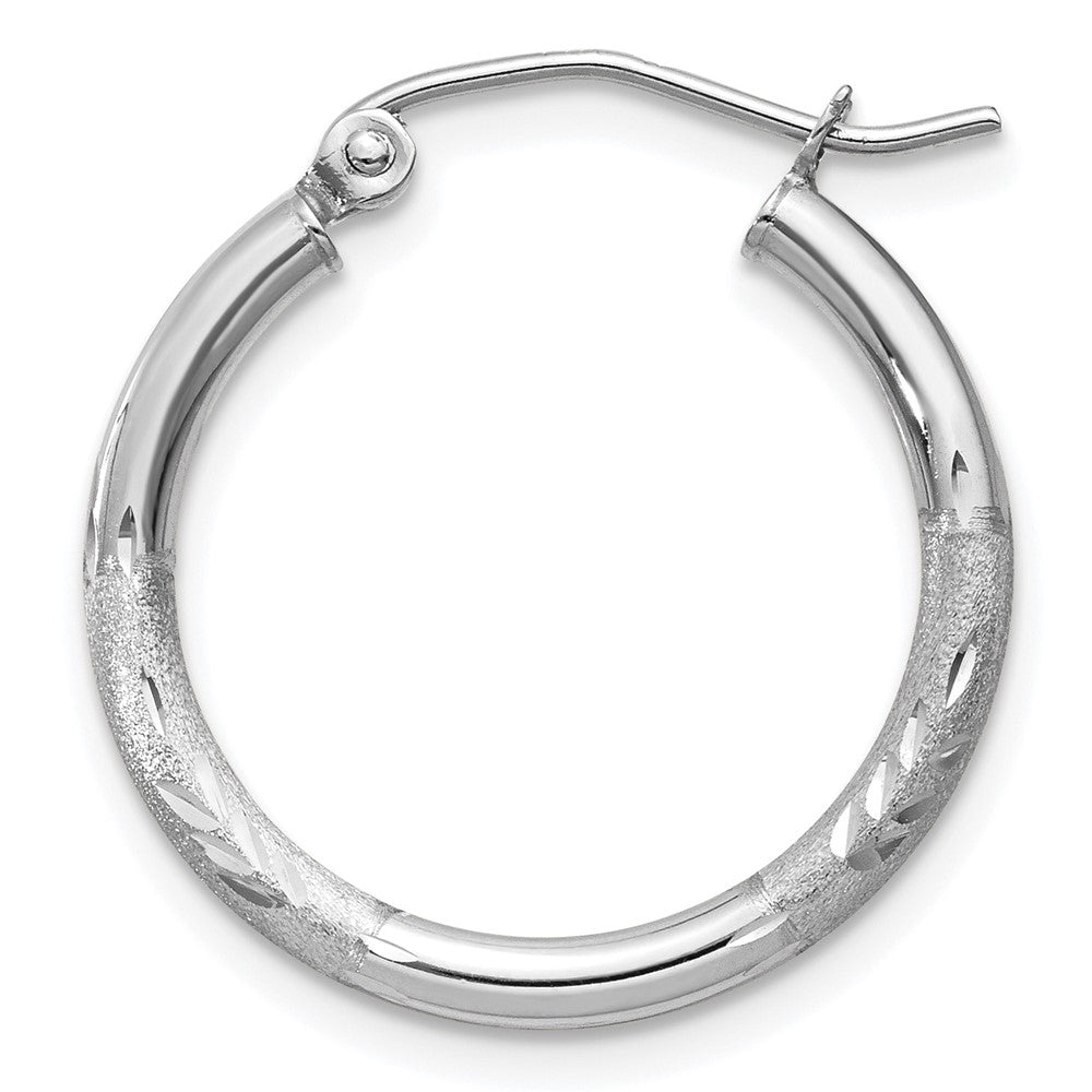 Single 14k White Gold Satin and Diamond-cut 2mm Round Hoop Earring