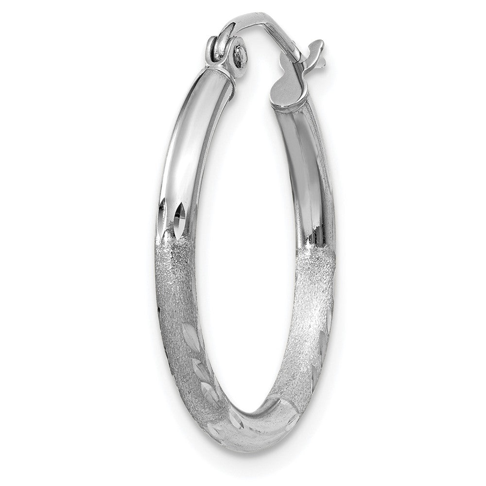 Single 14k White Gold Satin and Diamond-cut 2mm Round Hoop Earring