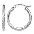 14k White Gold Satin and Diamond-cut 2mm Round Hoop Earrings