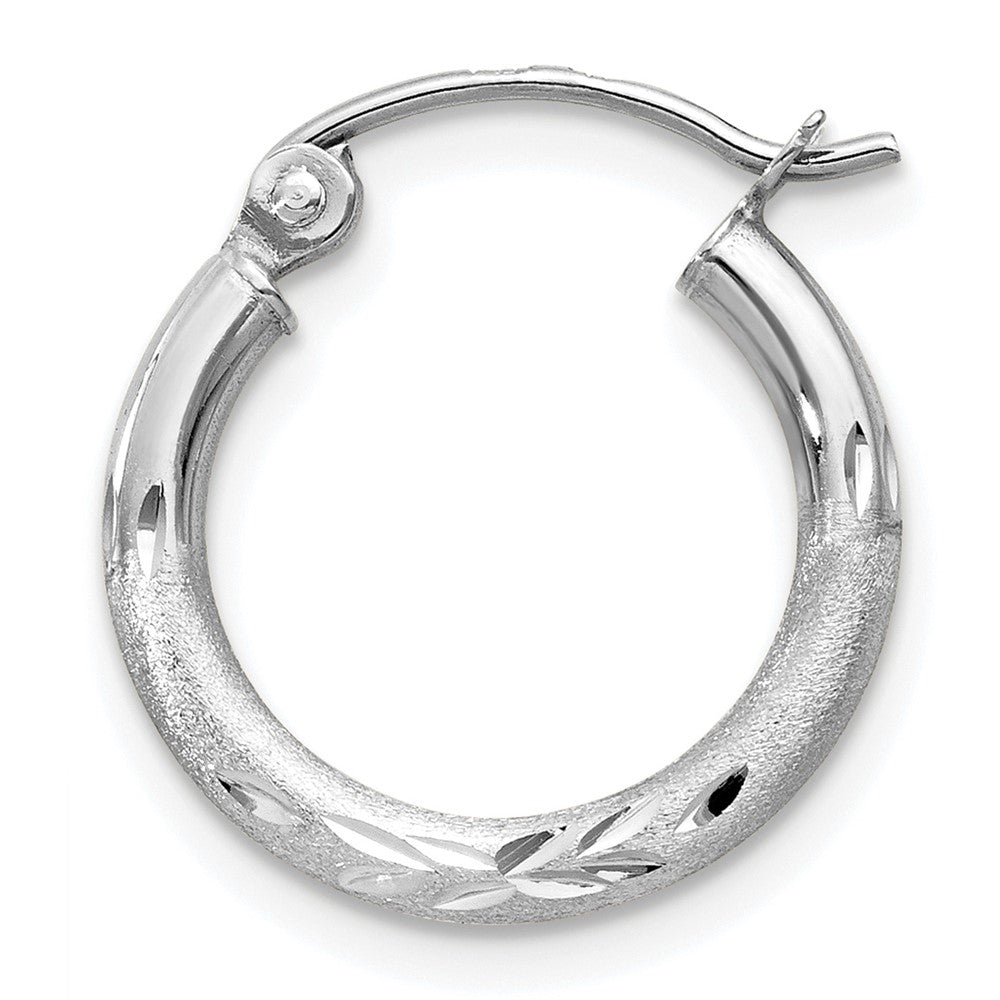 Single 14k White Gold Satin and Diamond-cut 2mm Round Hoop Earring