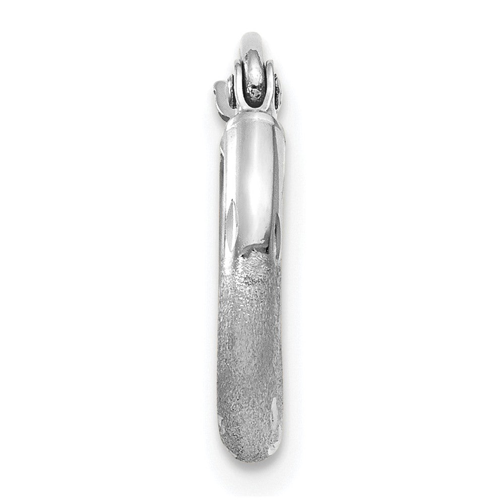 Single 14k White Gold Satin and Diamond-cut 2mm Round Hoop Earring