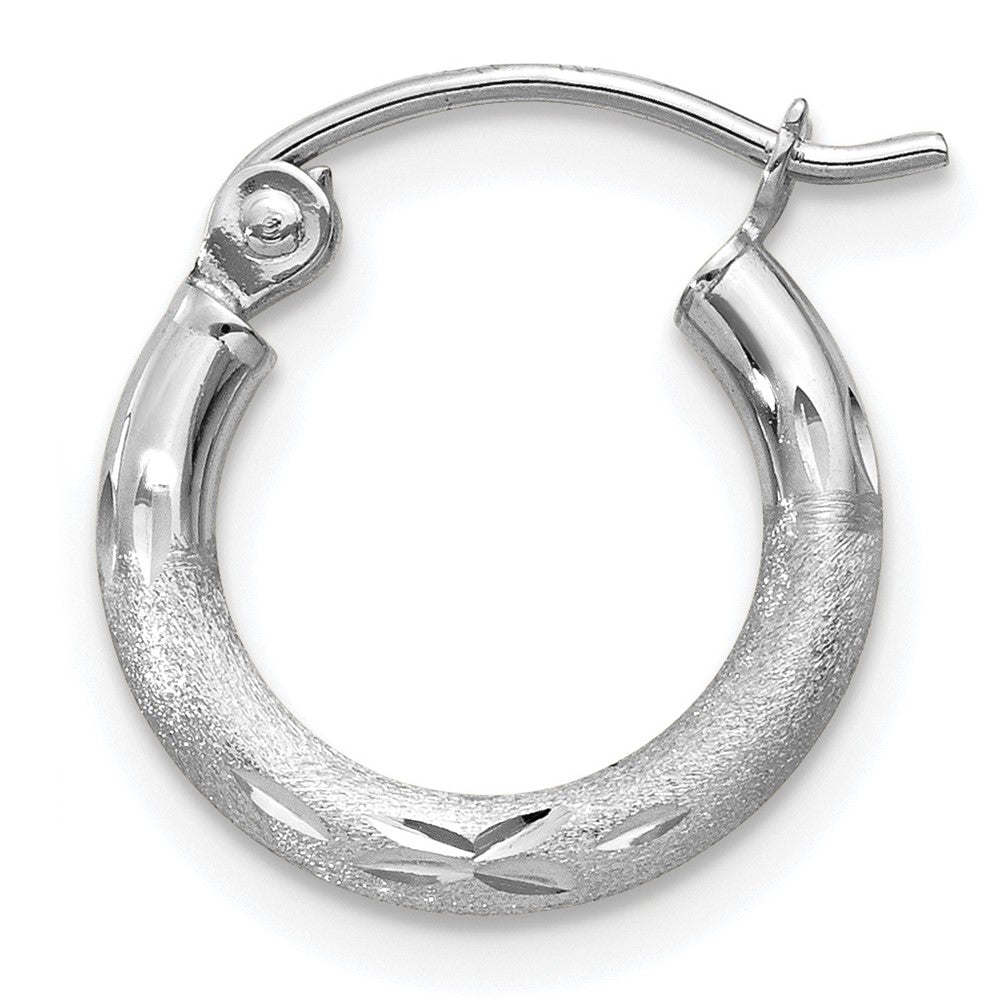 Single 14k White Gold Satin and Diamond-cut 2mm Round Hoop Earring