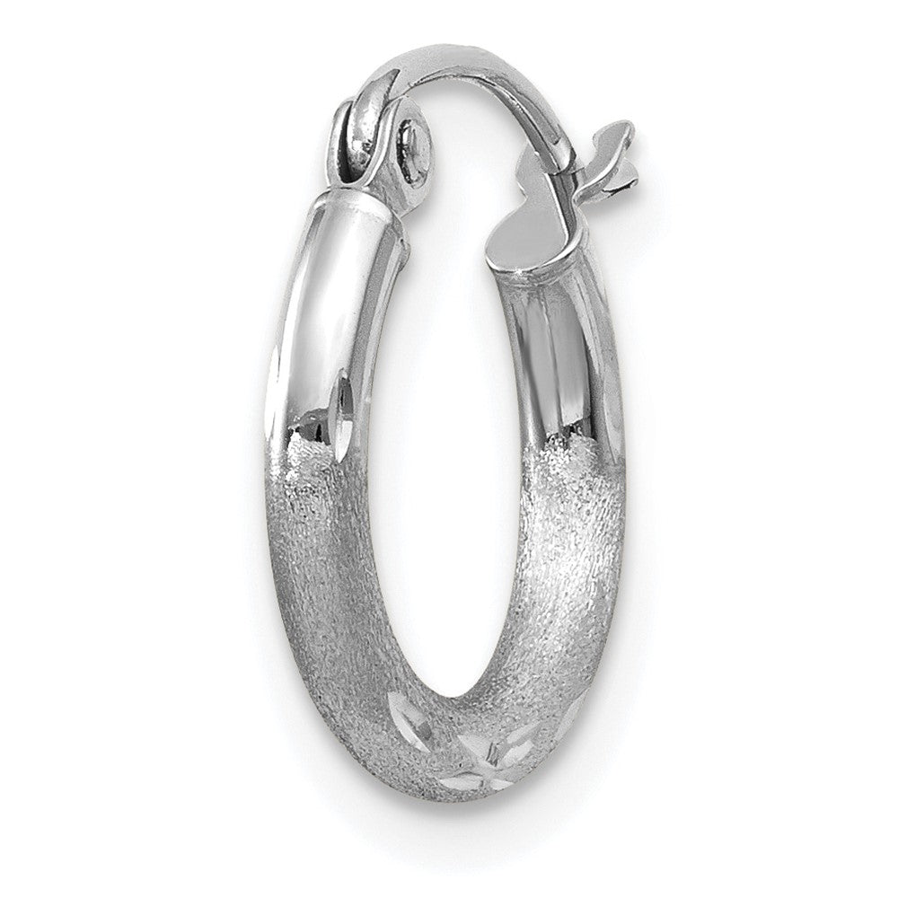 Single 14k White Gold Satin and Diamond-cut 2mm Round Hoop Earring