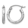 14k White Gold Satin and Diamond-cut 2mm Round Hoop Earrings