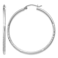 14k White Gold Satin and Diamond-cut 2mm Round Hoop Earrings