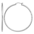 14k White Gold Satin and Diamond-cut 2mm Round Hoop Earrings