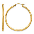 14k Satin and Diamond-cut 2mm Round Tube Hoop Earrings