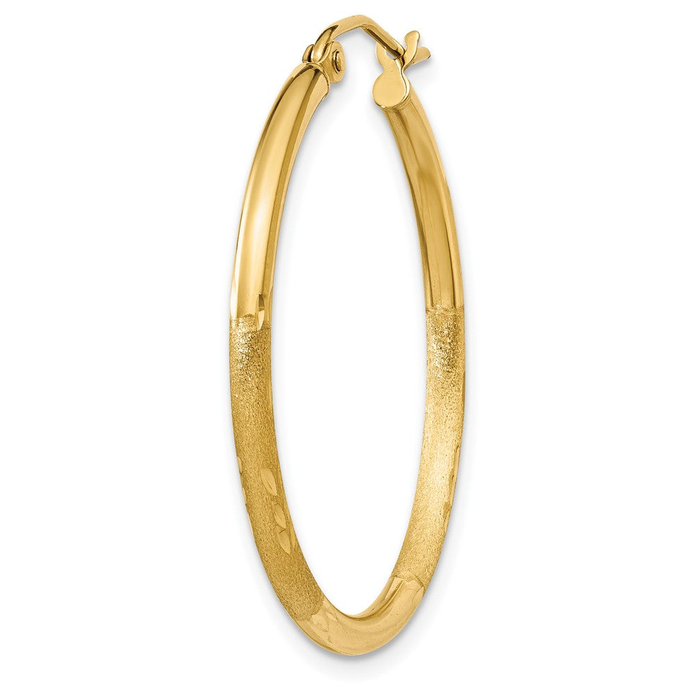 Single 14k Satin and Diamond-cut 2mm Round Tube Hoop Earring