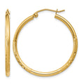 14k Satin and Diamond-cut 2mm Round Tube Hoop Earrings