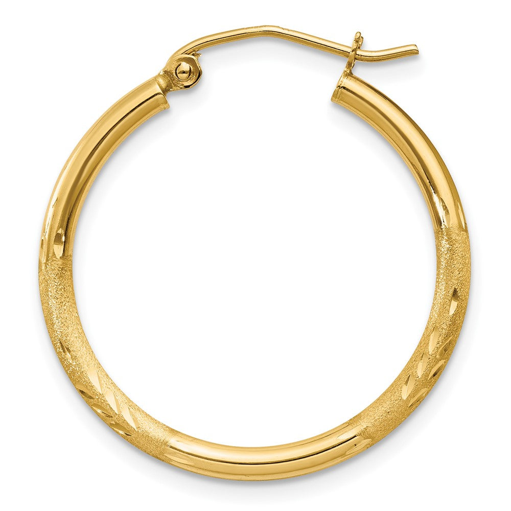 Single 14k Satin and Diamond-cut 2mm Round Tube Hoop Earring