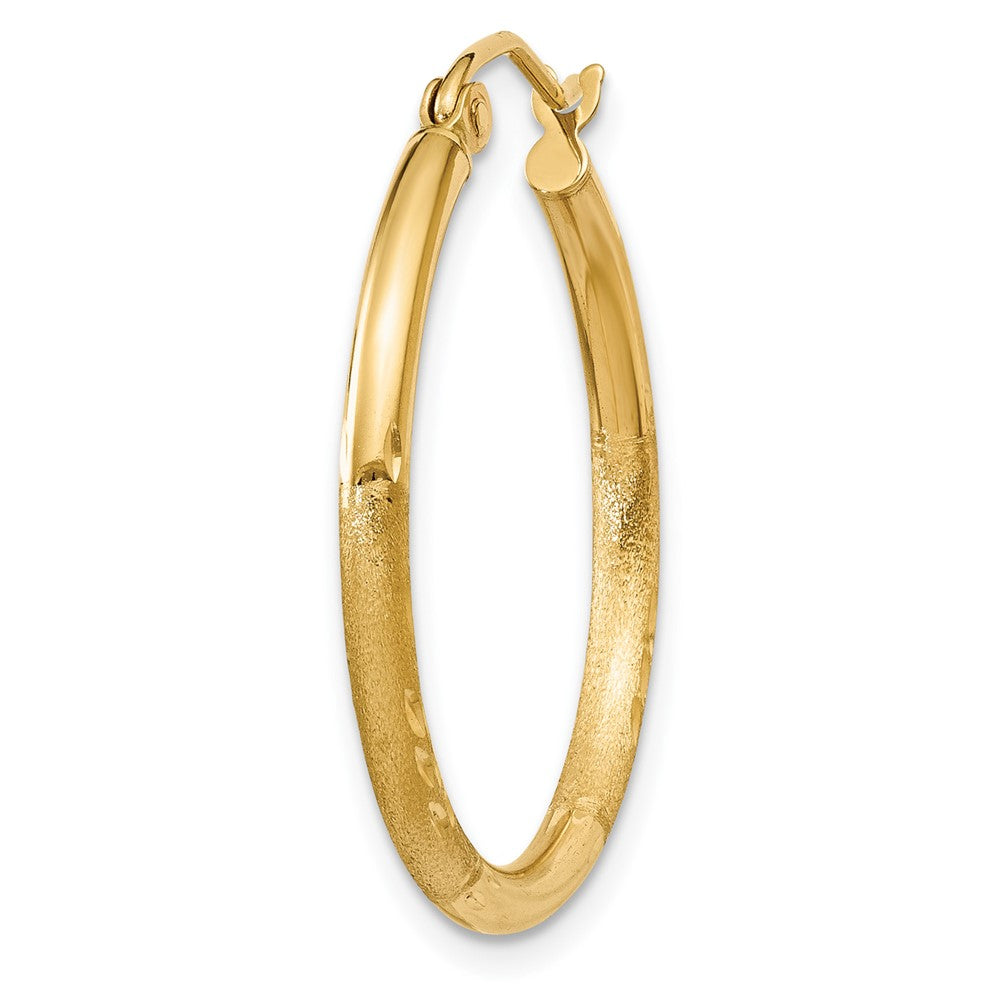 Single 14k Satin and Diamond-cut 2mm Round Tube Hoop Earring
