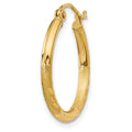 Single 14k Satin and Diamond-cut 2mm Round Tube Hoop Earring