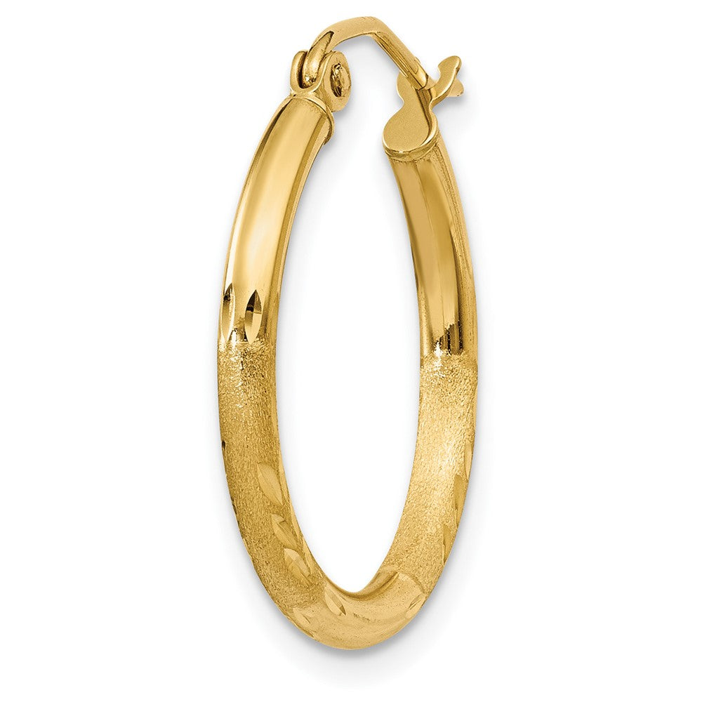 Single 14k Satin and Diamond-cut 2mm Round Tube Hoop Earring