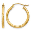 14k Satin and Diamond-cut 2mm Round Tube Hoop Earrings