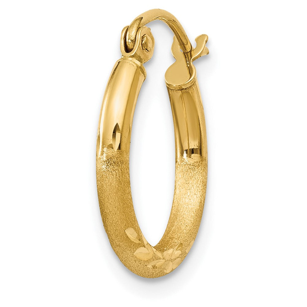 Single 14k Satin and Diamond-cut 2mm Round Tube Hoop Earring