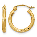 14k Satin and Diamond-cut 2mm Round Tube Hoop Earrings