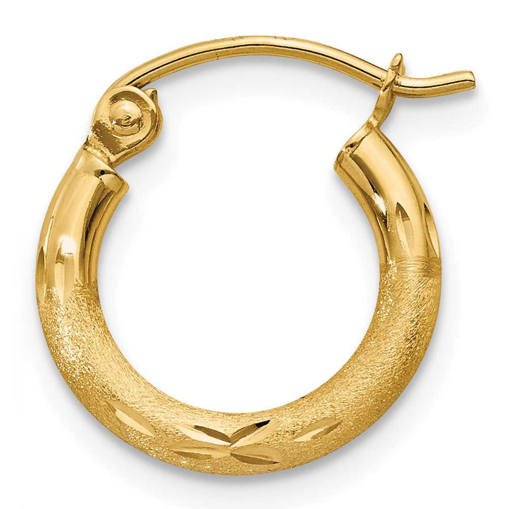 Single 14k Satin and Diamond-cut 2mm Round Tube Hoop Earring