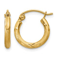 14k Satin and Diamond-cut 2mm Round Tube Hoop Earrings