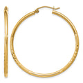 14k Satin and Diamond-cut 2mm Round Tube Hoop Earrings