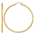 14k Satin and Diamond-cut 2mm Round Tube Hoop Earrings