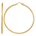 14k Satin and Diamond-cut 2mm Round Tube Hoop Earrings