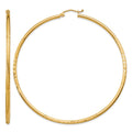 14k Satin and Diamond-cut 2mm Round Tube Hoop Earrings