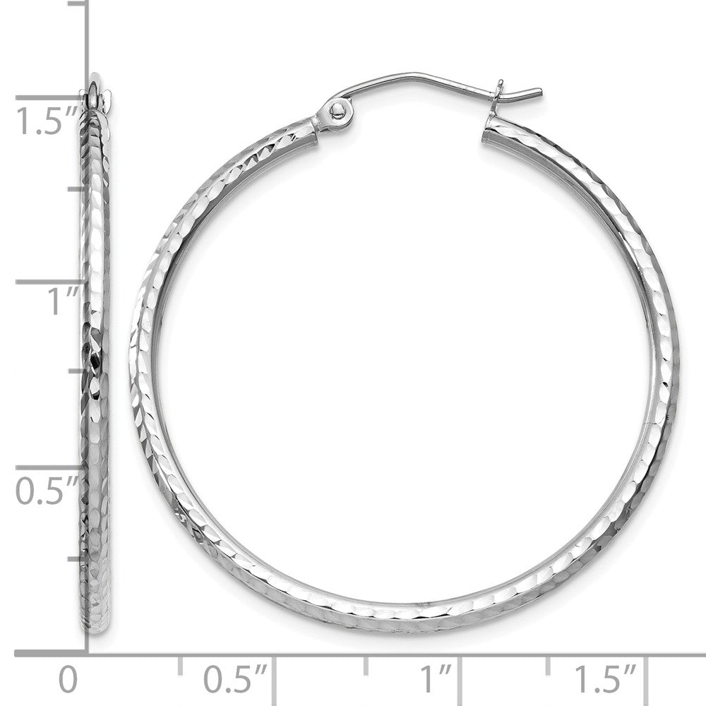 14k White Gold Diamond-cut 2mm Round Tube Hoop Earrings