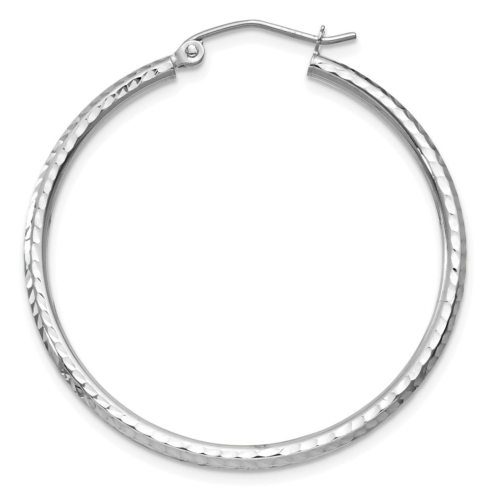 Single 14k White Gold Diamond-cut 2mm Round Tube Hoop Earring