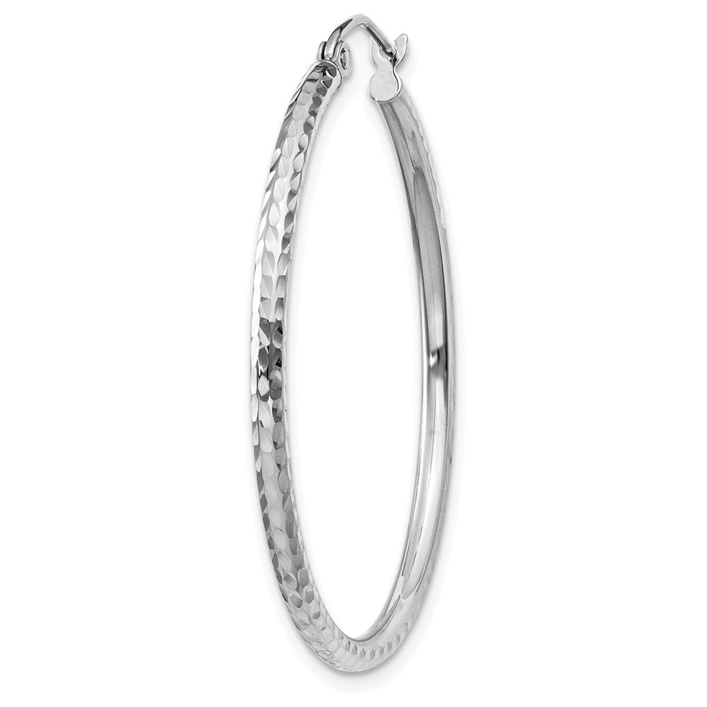 Single 14k White Gold Diamond-cut 2mm Round Tube Hoop Earring