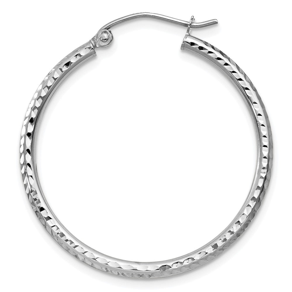 Single 14k White Gold Diamond-cut 2mm Round Tube Hoop Earring
