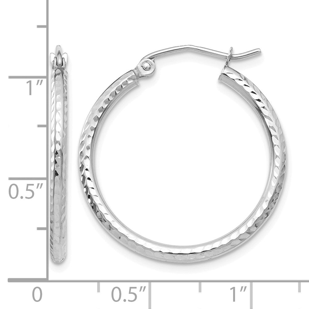 14k White Gold Diamond-cut 2mm Round Tube Hoop Earrings
