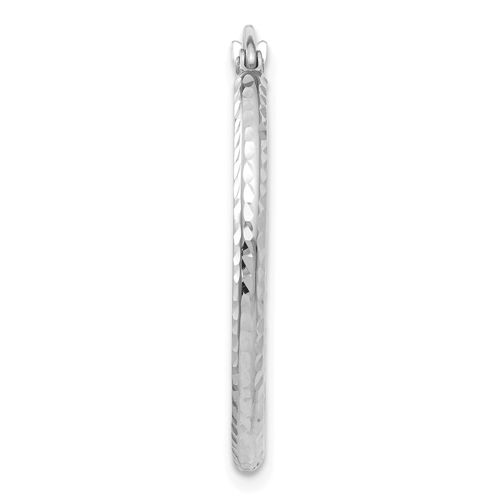 Single 14k White Gold Diamond-cut 2mm Round Tube Hoop Earring