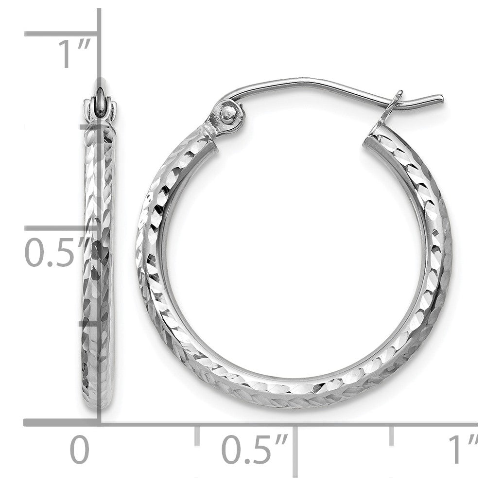 14k White Gold Diamond-cut 2mm Round Tube Hoop Earrings