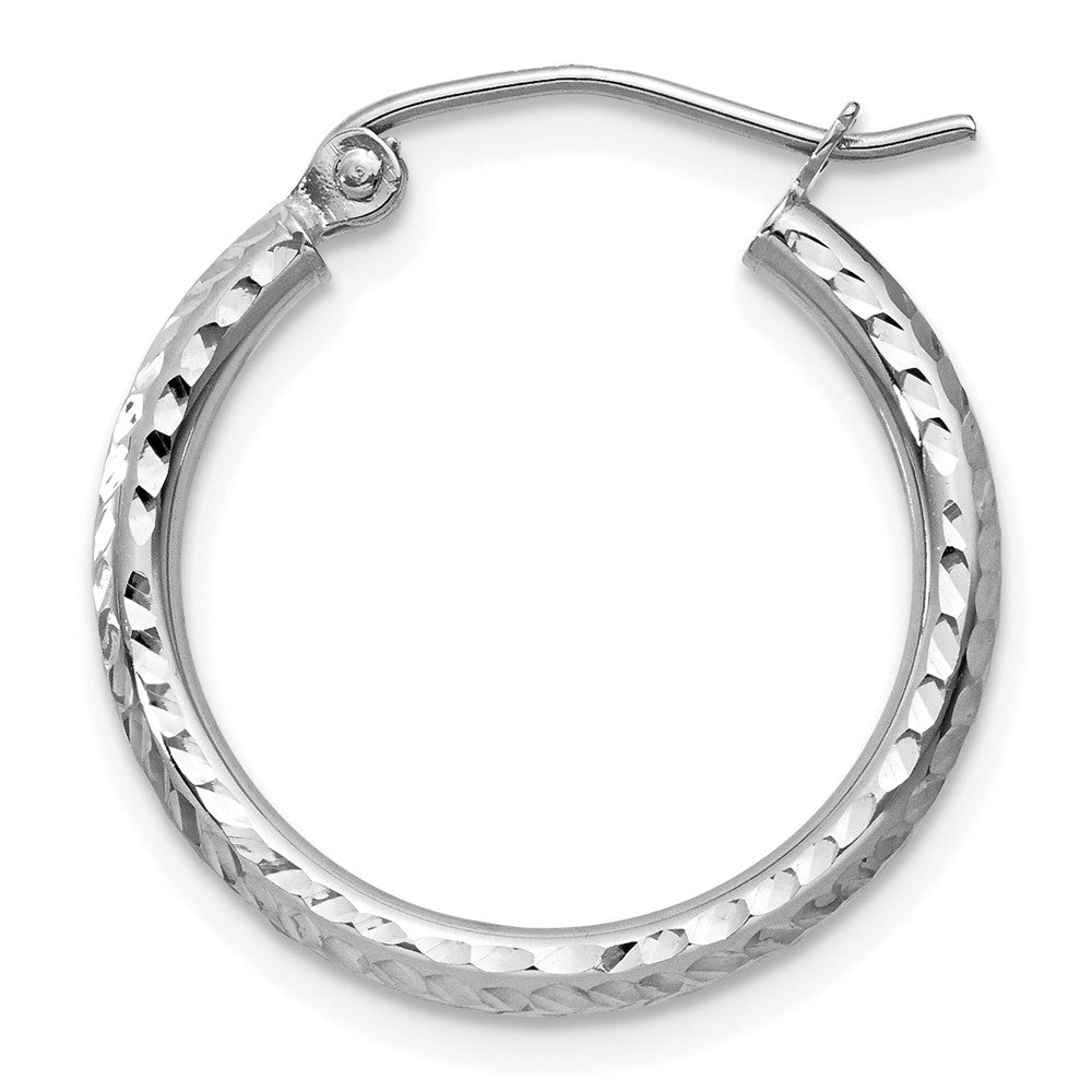 Single 14k White Gold Diamond-cut 2mm Round Tube Hoop Earring