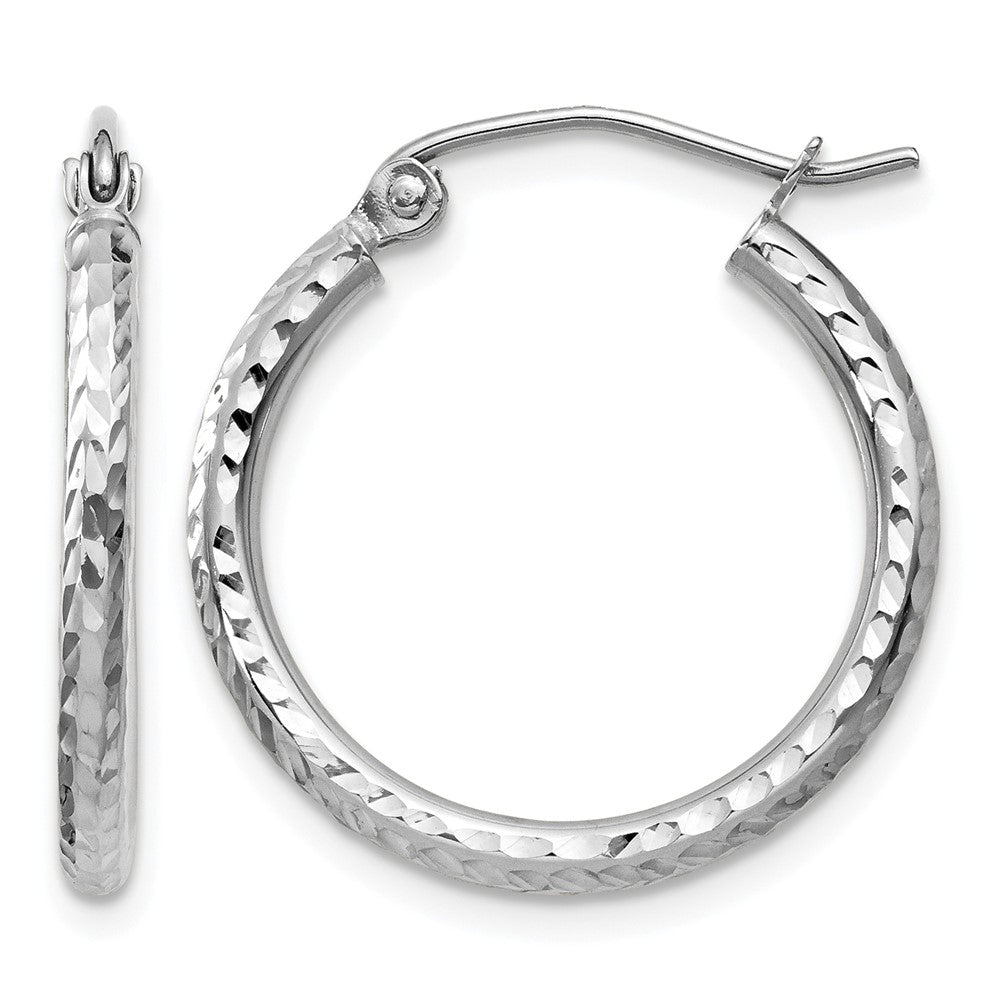 14k White Gold Diamond-cut 2mm Round Tube Hoop Earrings