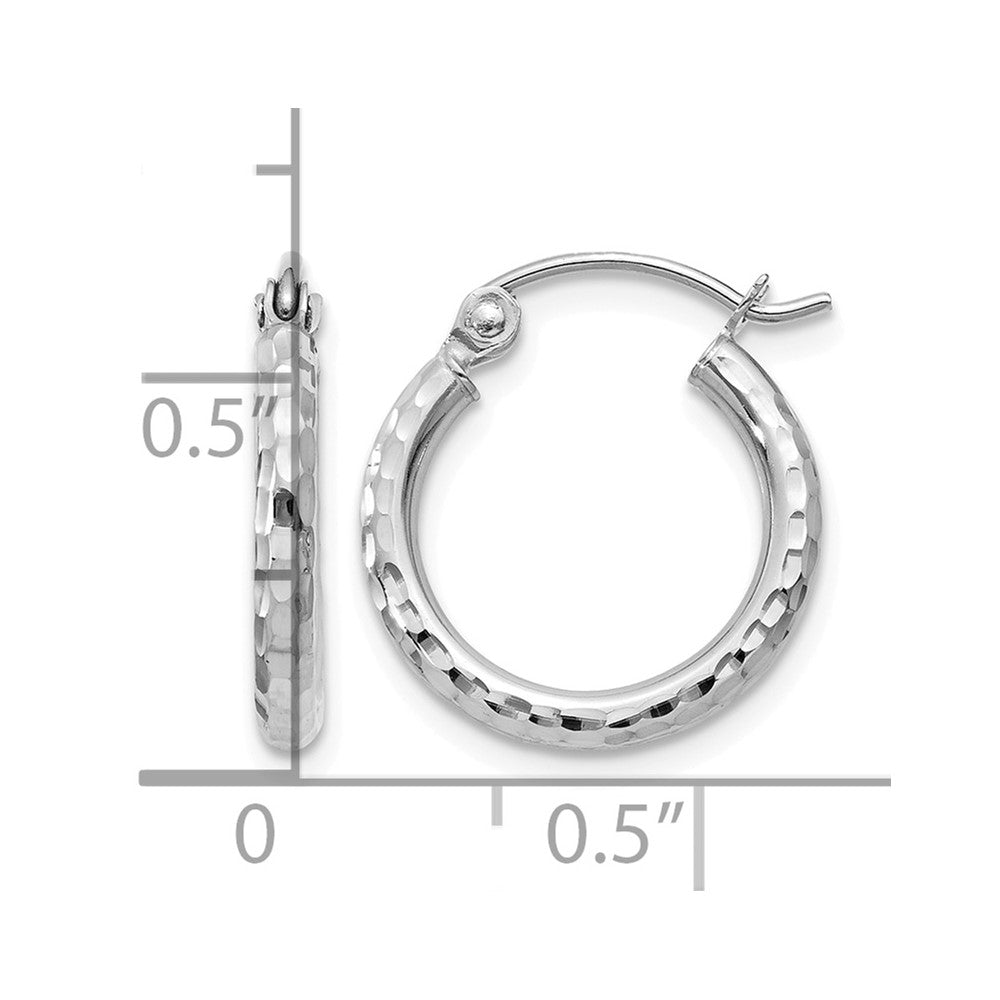 14k White Gold Diamond-cut 2mm Round Tube Hoop Earrings