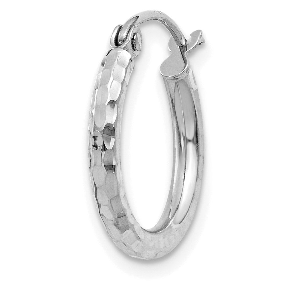 Single 14k White Gold Diamond-cut 2mm Round Tube Hoop Earring