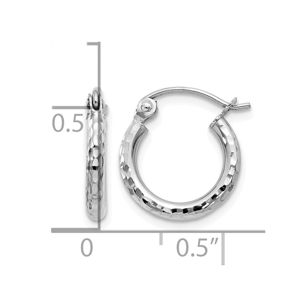 14k White Gold Diamond-cut 2mm Round Tube Hoop Earrings