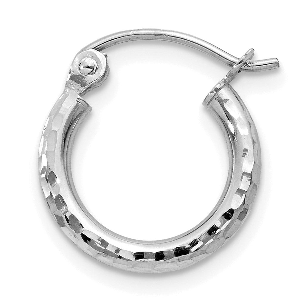 Single 14k White Gold Diamond-cut 2mm Round Tube Hoop Earring