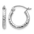 14k White Gold Diamond-cut 2mm Round Tube Hoop Earrings