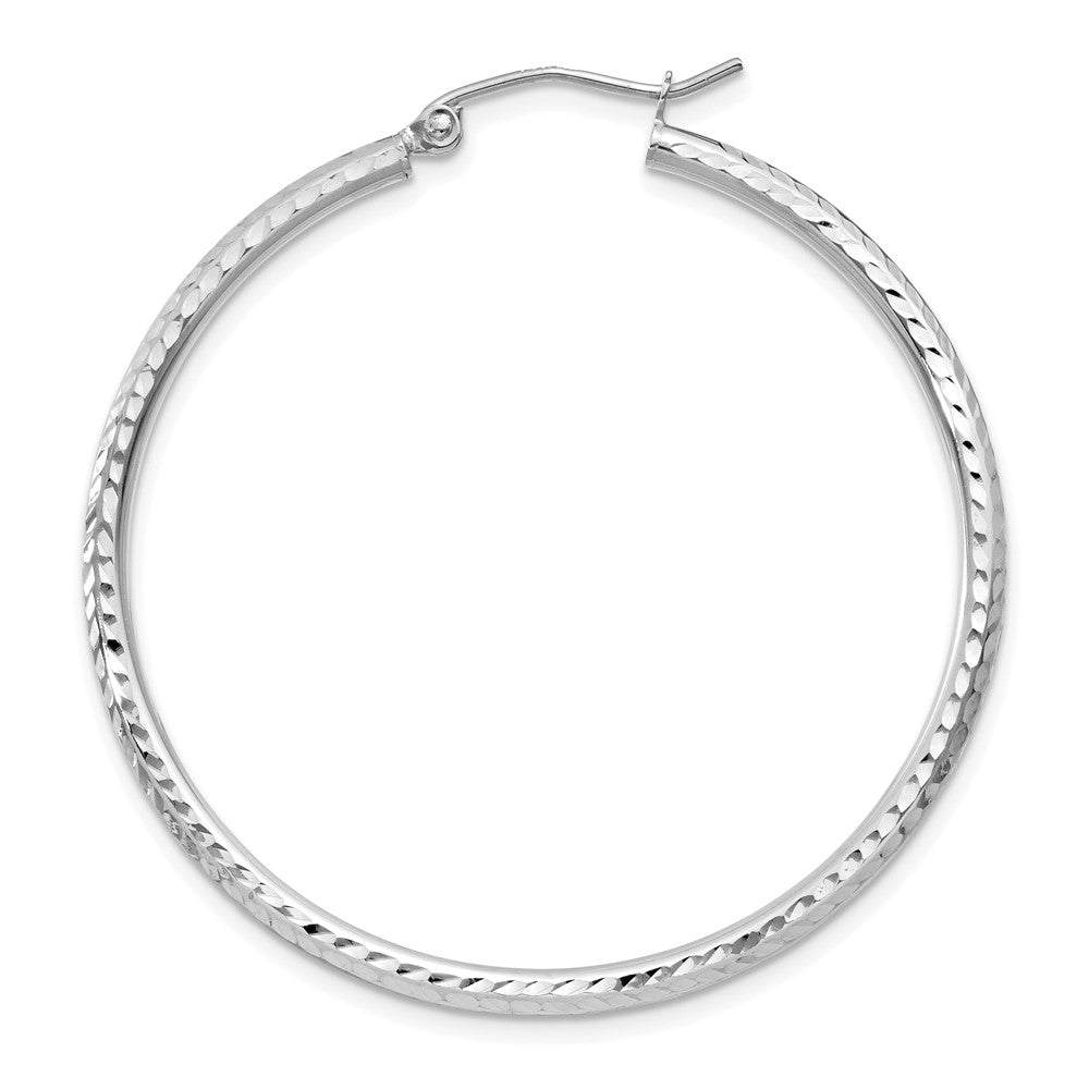 Single 14k White Gold Diamond-cut 2mm Round Tube Hoop Earring