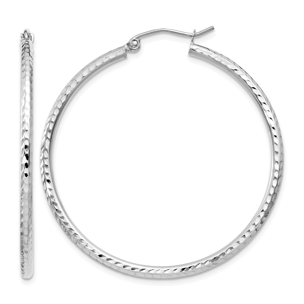 14k White Gold Diamond-cut 2mm Round Tube Hoop Earrings