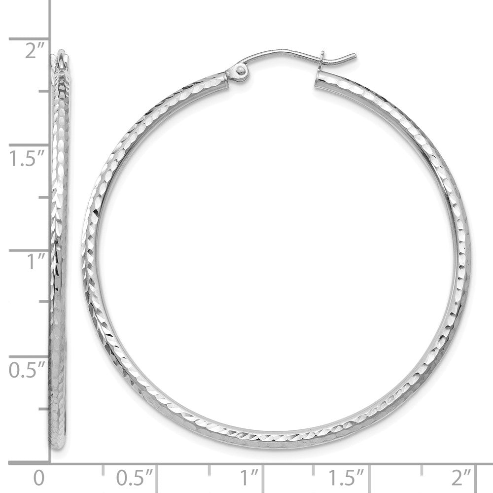 14k White Gold Diamond-cut 2mm Round Tube Hoop Earrings