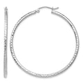 14k White Gold Diamond-cut 2mm Round Tube Hoop Earrings