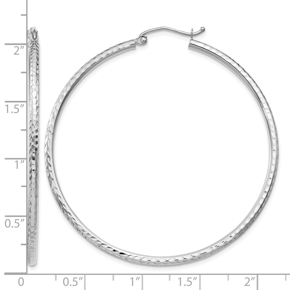 14k White Gold Diamond-cut 2mm Round Tube Hoop Earrings