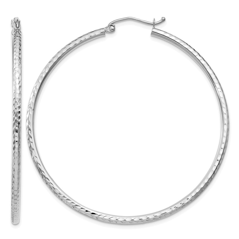 14k White Gold Diamond-cut 2mm Round Tube Hoop Earrings