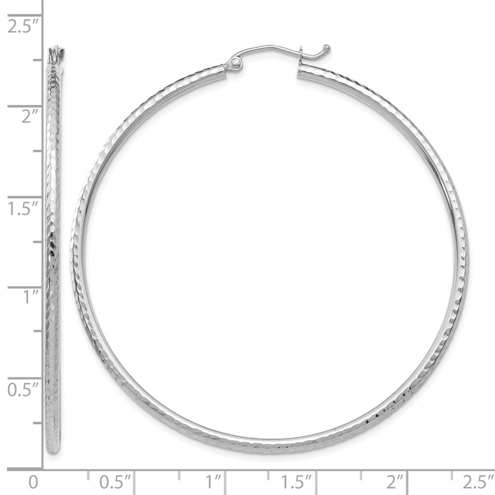 14k White Gold Diamond-cut 2mm Round Tube Hoop Earrings