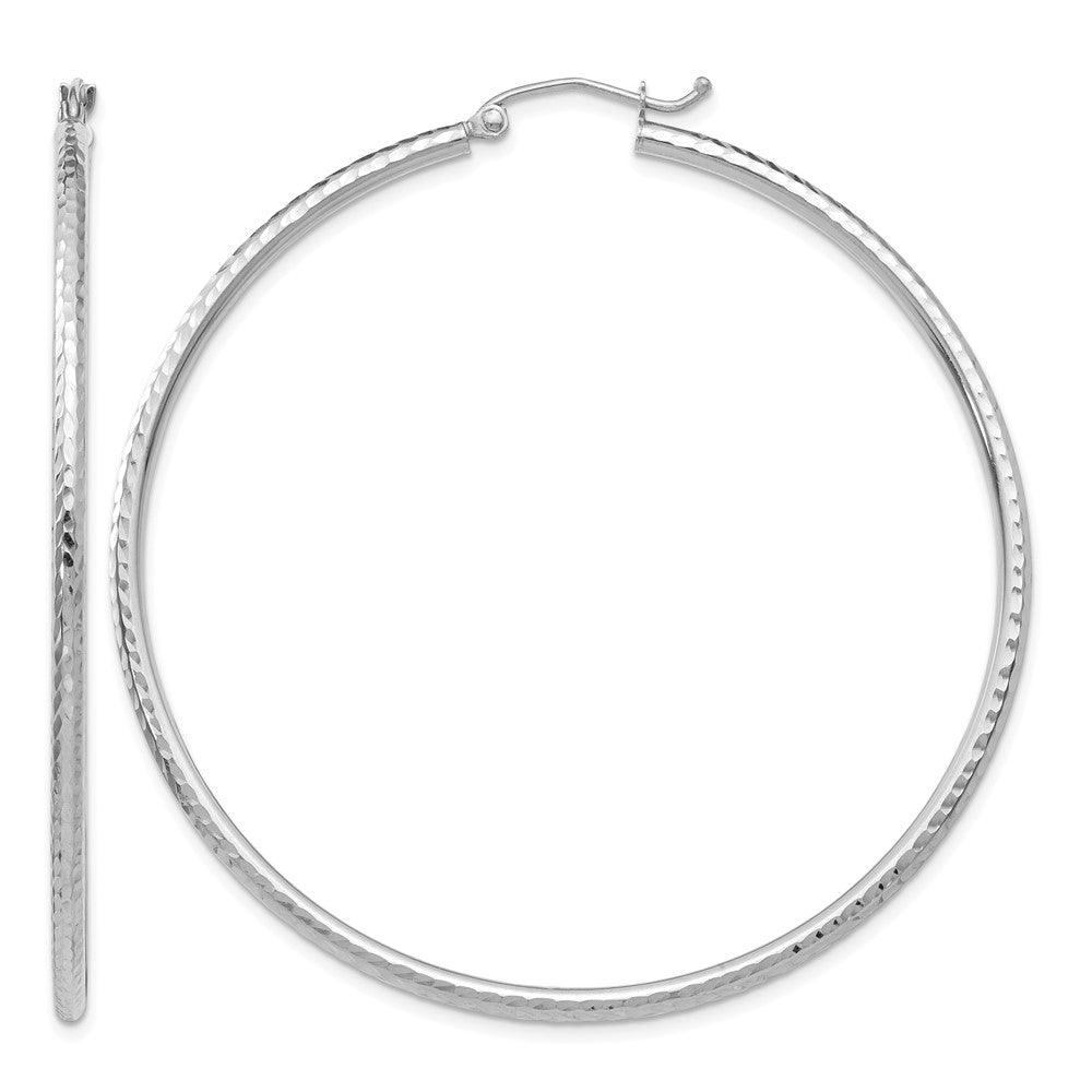 14k White Gold Diamond-cut 2mm Round Tube Hoop Earrings