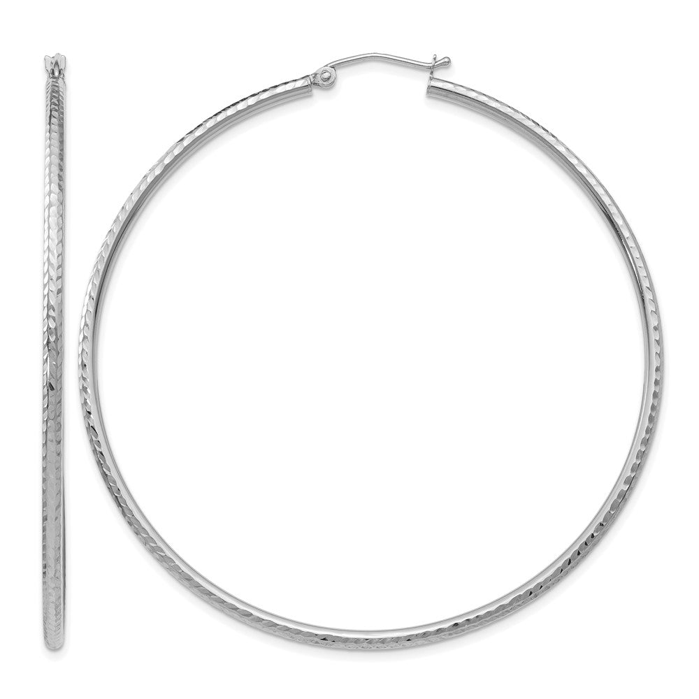 14k White Gold Diamond-cut 2mm Round Tube Hoop Earrings