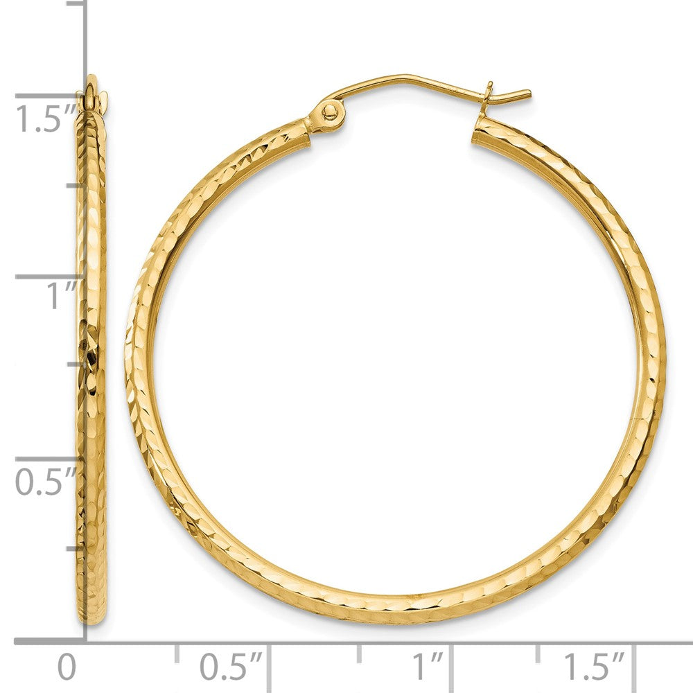 14k Diamond-cut 2mm Round Tube Hoop Earrings